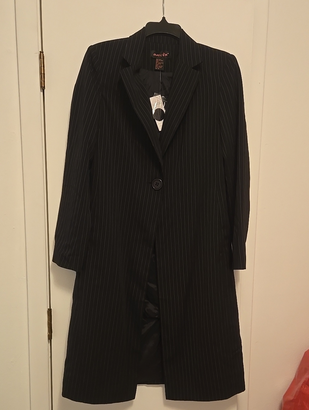 Shape FX Black Pinstripe Long Blazer Jacket